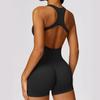 Seamless European-American Yoga Ribbed Bodysuit with Sexy Back and Five-Point Pants for Outdoor Fitness