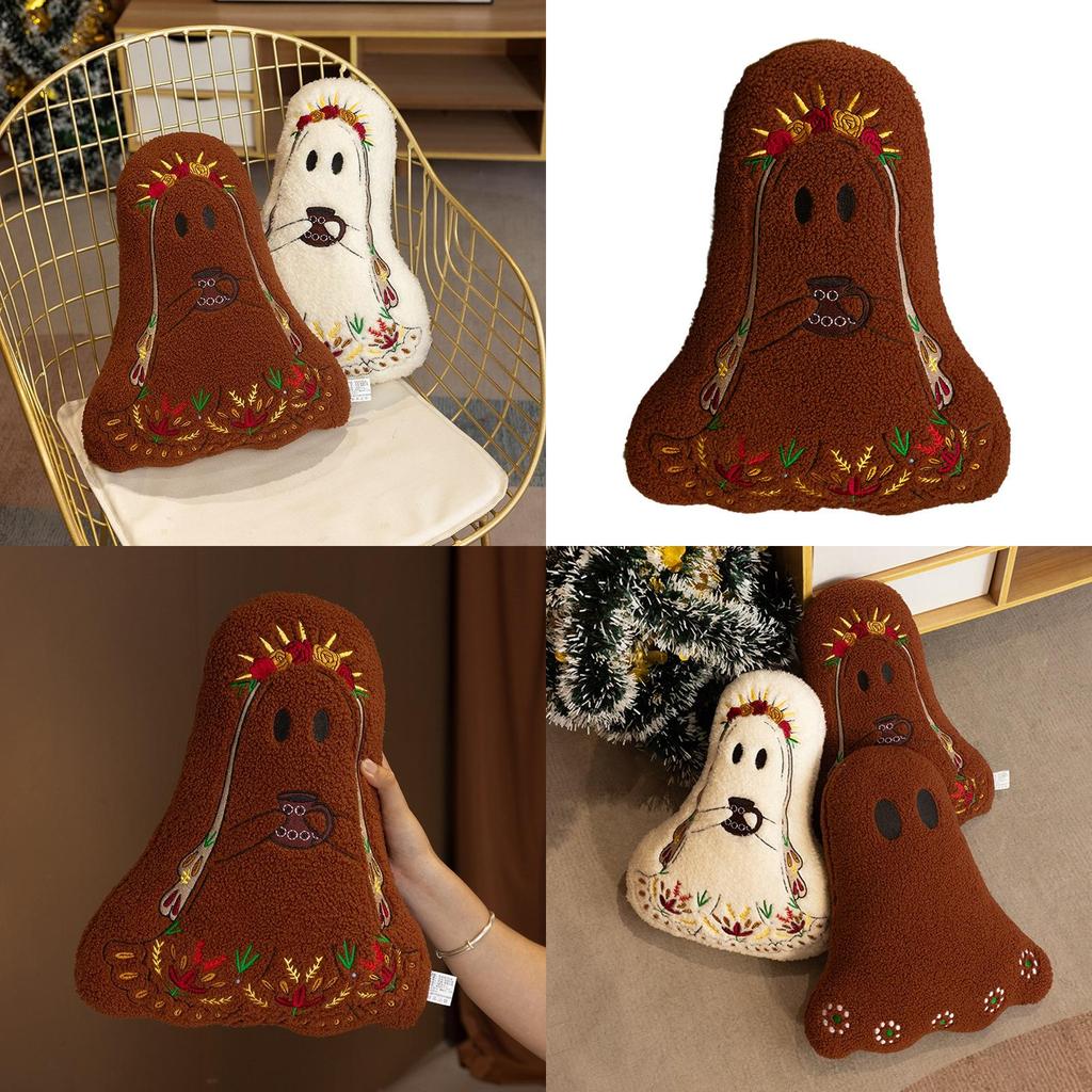 Halloween Ghost Plush Cushion With Embroidered Design For Living Room Decor