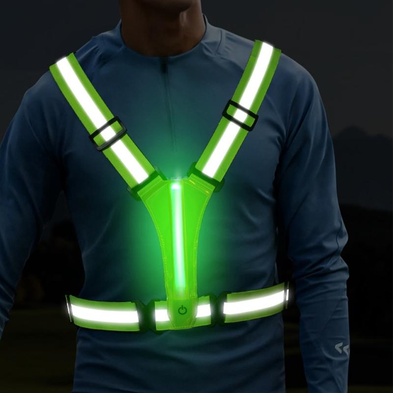 USB Rechargeable LED Safety Vest With Reflective Strips For Night Running Cycling And Dog Walking Adjustable Lightweight Design