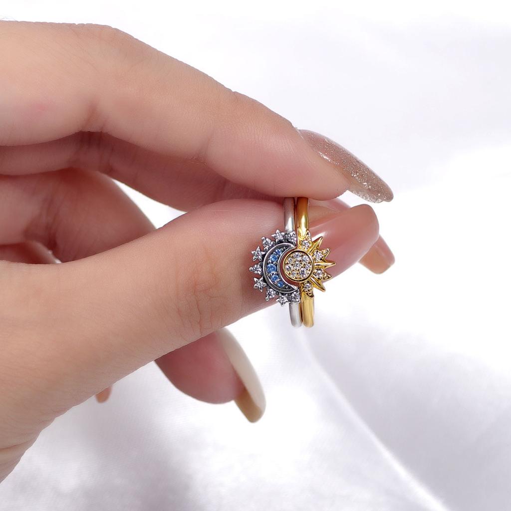 925 Silver Ring Women Star Moon Galaxy Pattern Fashion Jewelry Romantic Valentine's Gift Engagement Party Trendy Gift