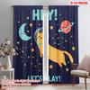 2pcs 2D Flat Printing Curtains Cute Space Cat Play Polyester Without Electricity All Season Party & Holiday Decor for Festive