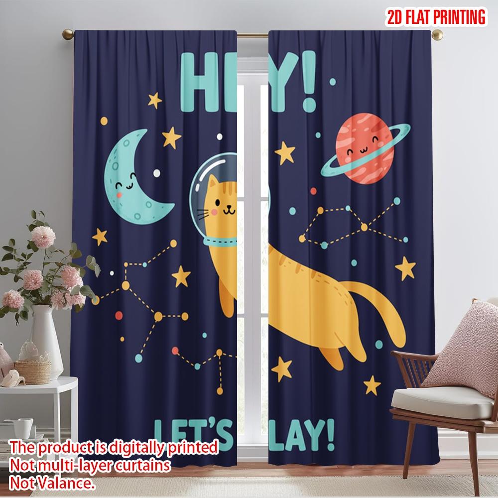 

2pcs 2D flat printing Curtains Cute Space Cat Play Polyester Without Electricity All Season Party & Holiday Decor for Festive 52.50×116.00 CM 2pcs