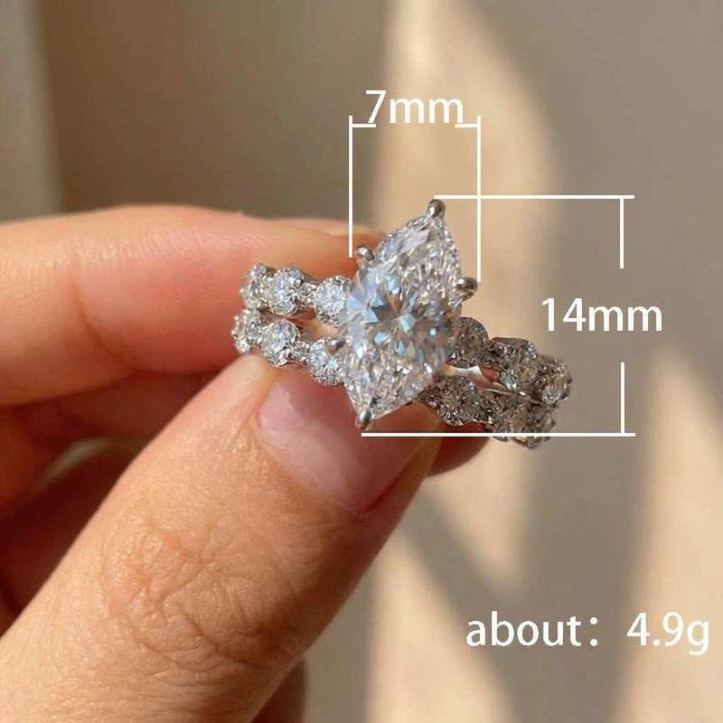 925 Silver New Fashion Design Marquise Cubic Zirconia Set Rings for Women Modern Trend Bridal Wedding Sparkling Jewelry