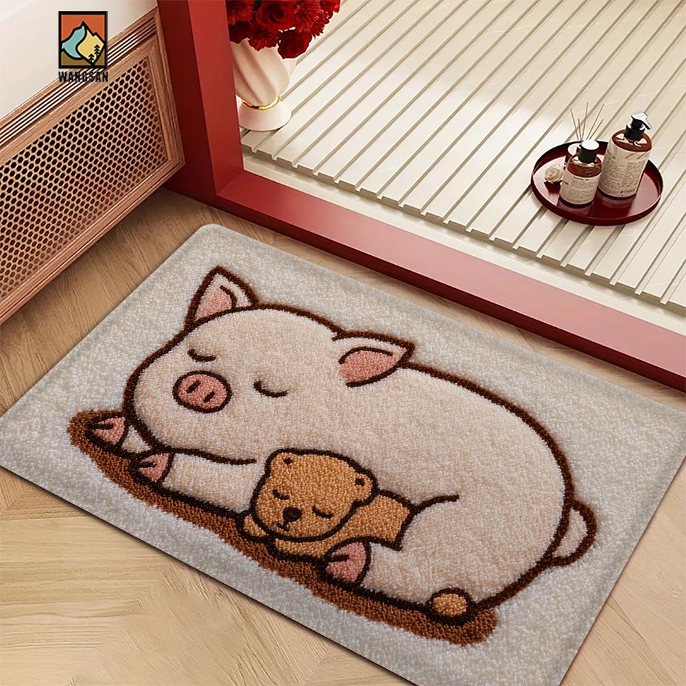 New Cartoon Cute Animal Imitation Cashmere Floor Mat Bathroom Absorbent Floor Mat Bedroom Thickened Carpet