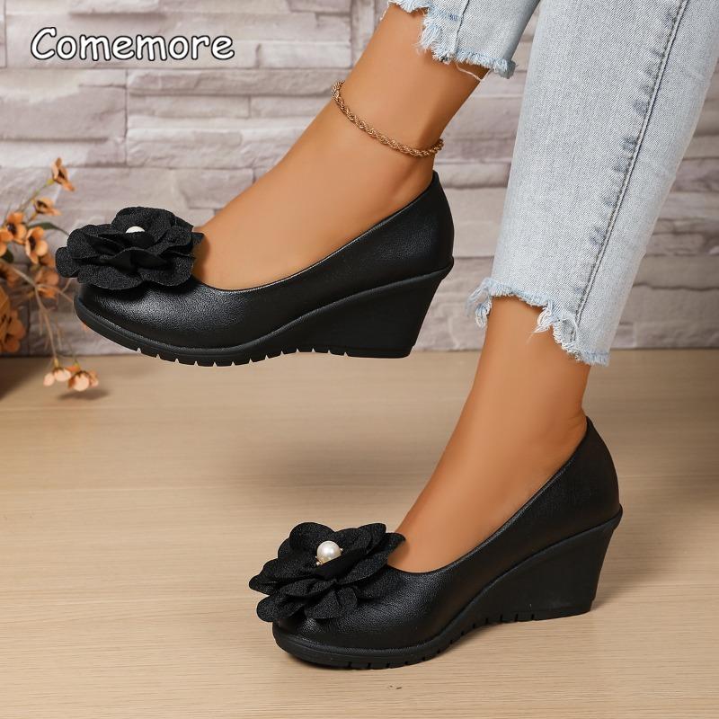 Fashion Plus Size35 42 Summer Women's Round Toe Wedge Sandals Soft Sole Casual Shoes Pearl Floral Shallow Slip On Daily Outwear Loafers