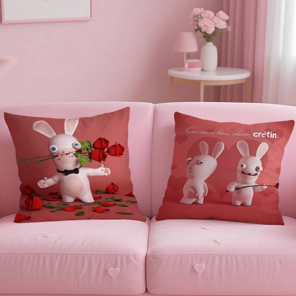 Anime R-Raving Rabbids Pillow Case Anti-Dustmite Pillowcase Invisible Zipper Silky Short Plush Sofa Cushion Cover