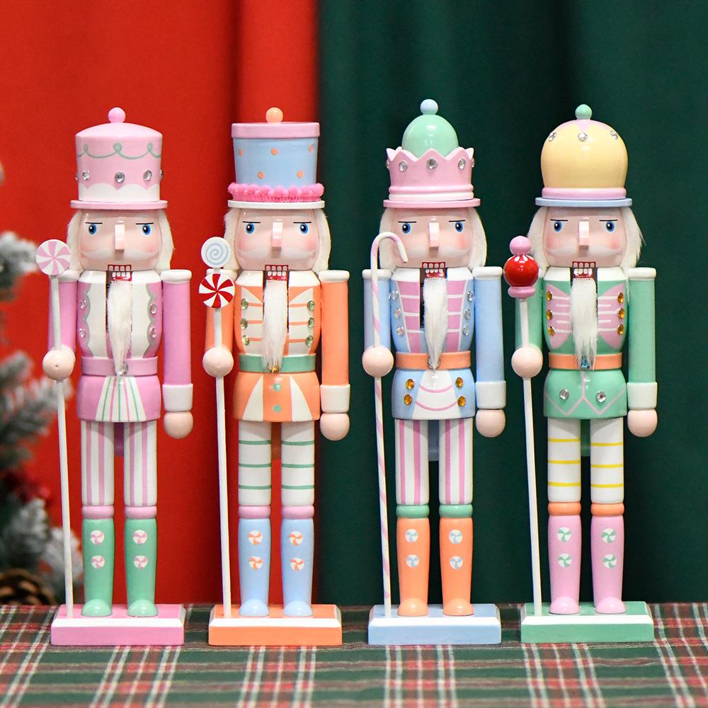 30cm European Wooden Nutcracker Ornament - Macaron Walnut Cracker Christmas Decoration.