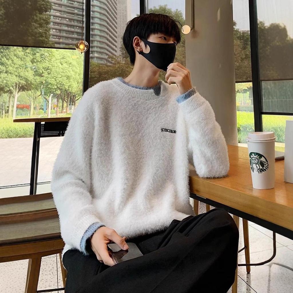Men's Korean-Style Plush Sweater: Cozy, Loose-Fit Knit for Winter