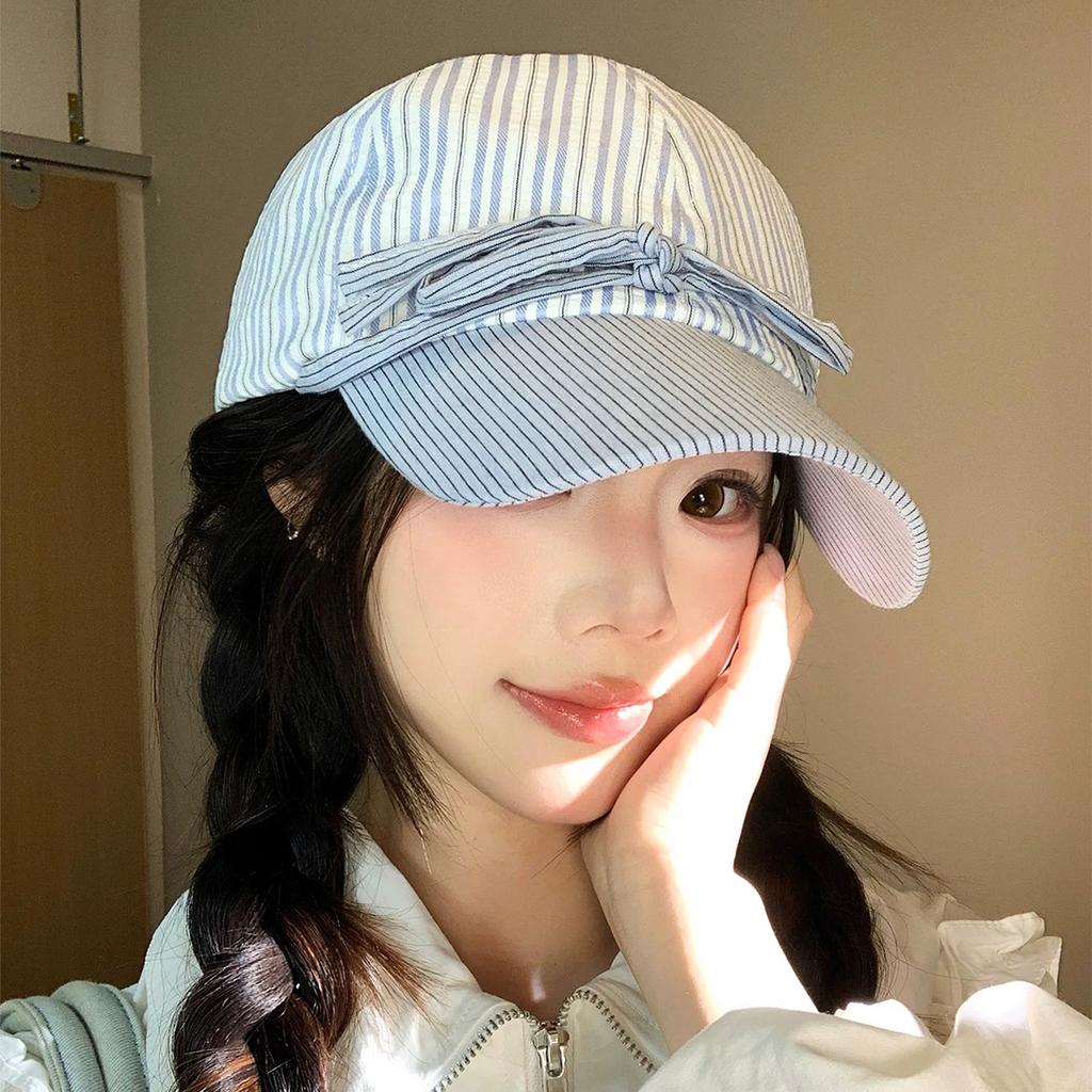 Spring/Summer Striped Bow Baseball Cap Ladies Sweet Shade Casual Outdoor Fashion Cap