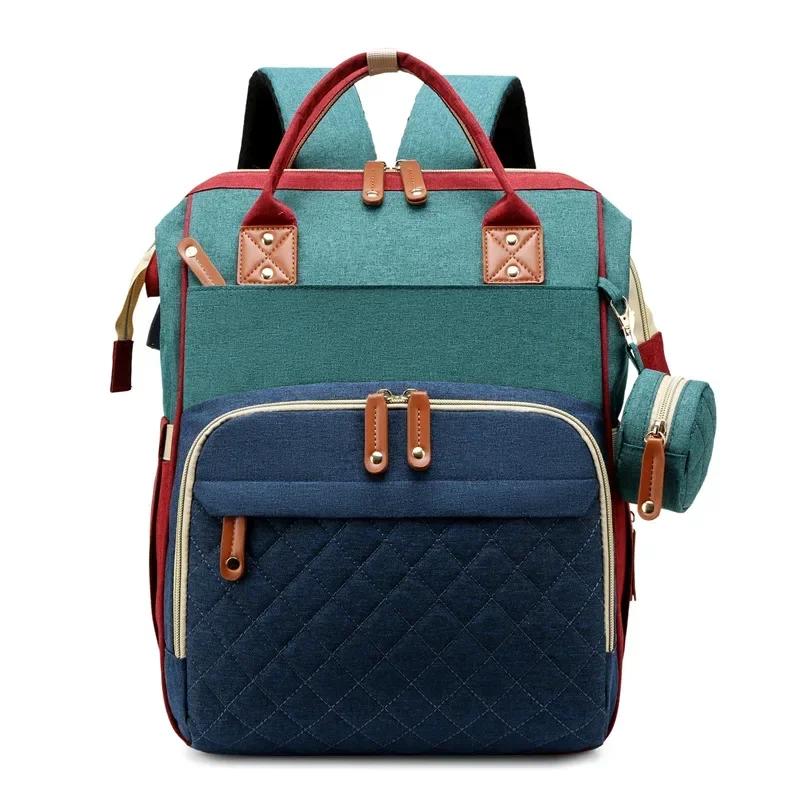 Mummy Backpack With Foldable Crib Soft Mattress Multifunctional Mommy Bags Baby Bottle Insulation Storage Bags Diaper Organizer