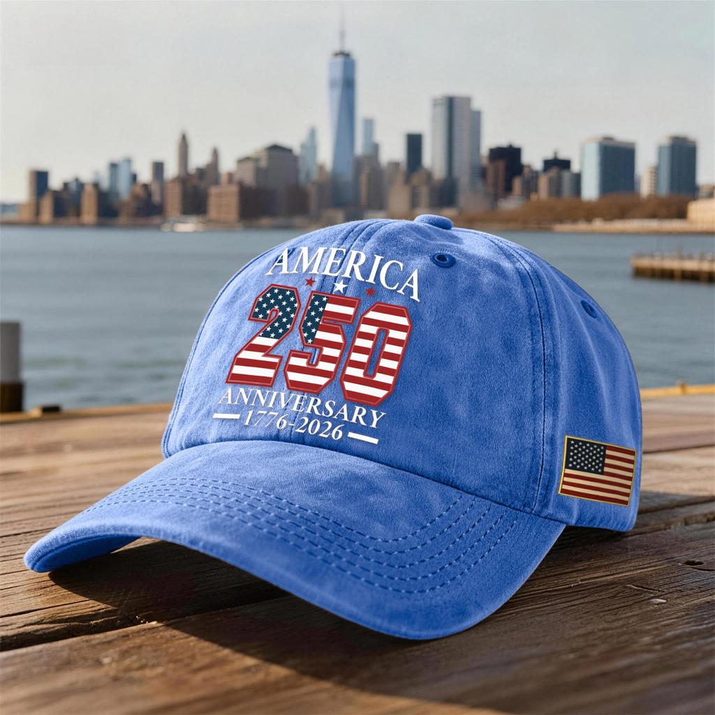 Unisex USA 250th Anniversary Printed Distressed Washed Baseball Cap | Patriotic Vintage Hat For Celebrations