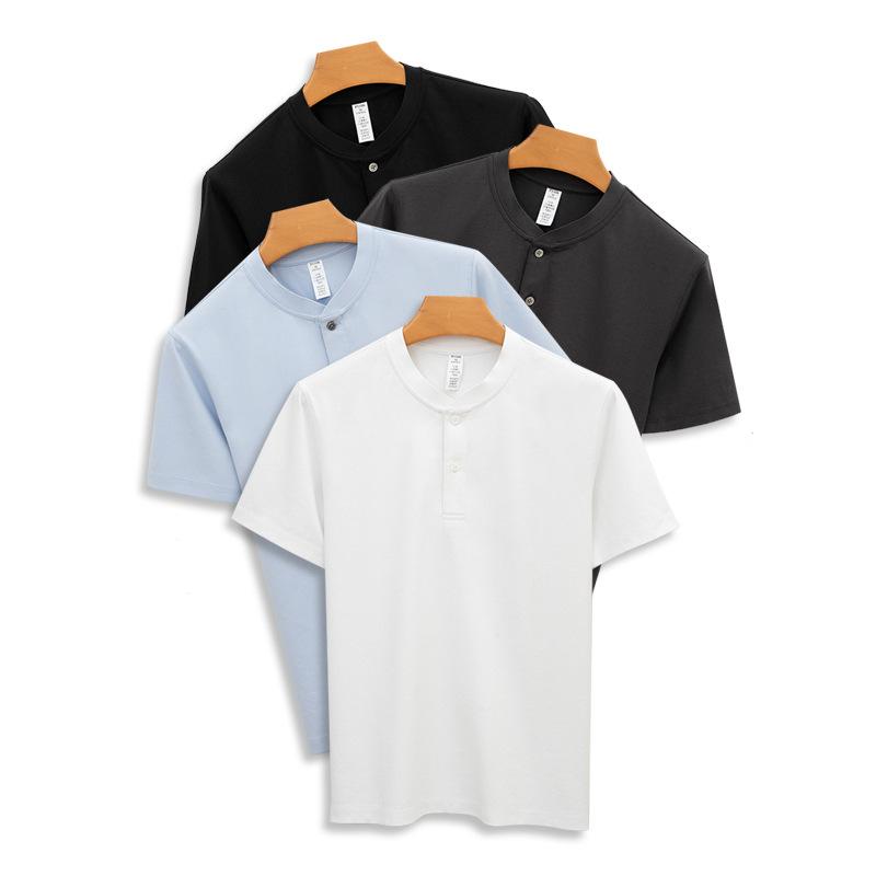 Youth Double-sided Lyocell Mercerized Cotton T-shirt Stand-collar Black Premium Short-sleeve Minimalist Lightweight Breathable Business T-shirt