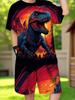 Boys 2Pcs Summer Outfit T-Rex Print Short Sleeve T-Shirt + Shorts Set Black Red Casual Sportswear Kids Streetwear Tracksuit