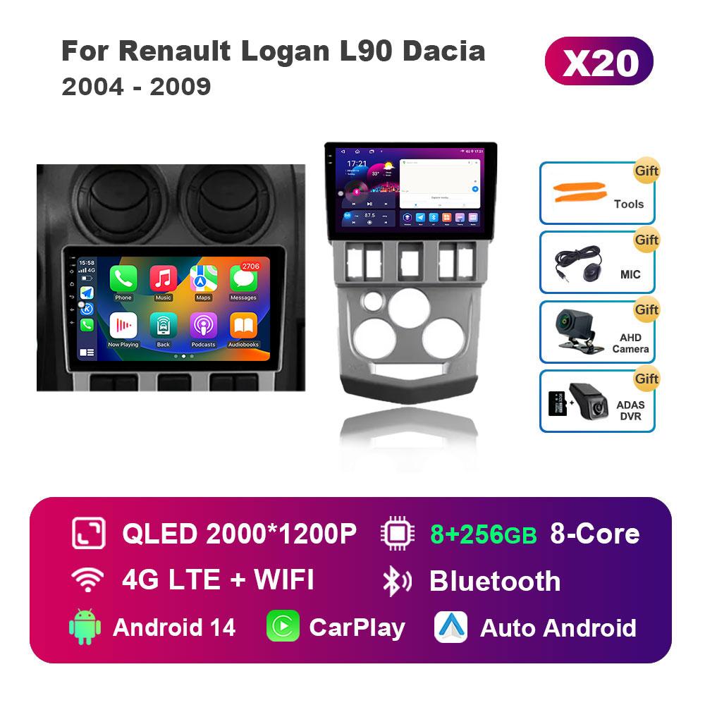 Car Video Multimedia player DSP Stereo for Renault Logan L90 Dacia 2004 - 2009 Android 14 GPS Navi WiFi IPS Screen 4G Bluetooth