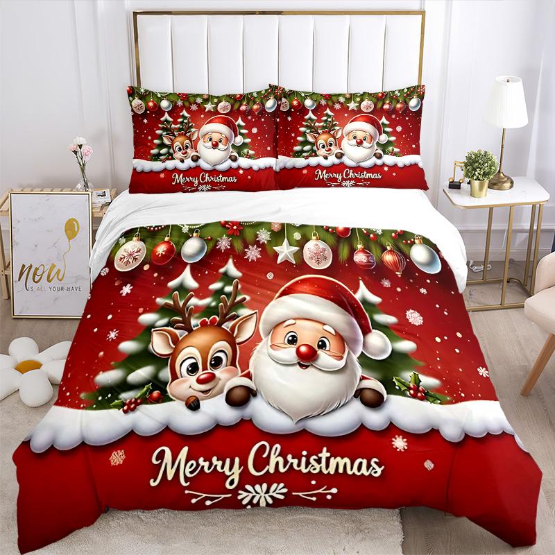 Christmas Greetings Card Print 3Pcs Bedding Setduvet Cover With 2 Bedropillowcase Home Birthday Gift