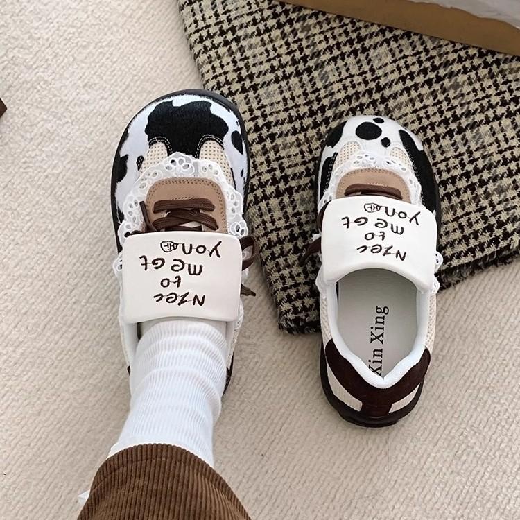 Soft Leather Version~ Cute Sweet Sister Puff Shoes Women's 2025 Spring New Internet Celebrity Flat-bottomed German Training Shoes Casual Board Shoes T
