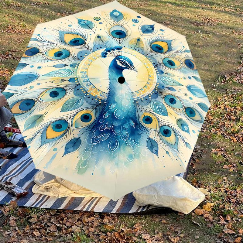 1PC Peacock Feathers Automatic Open/Close Umbrella Compact Folding Umbrella with 8-Rib Shaft lightweight esign, Highquality Fabric1132A