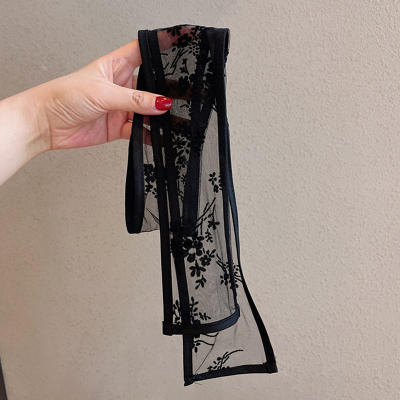 

1Pc Sweet Flower Lace Neck Strap Dressing Decoration Korean Style Hair Band Neckerchief Transparent Long Ribbon Head Scarf