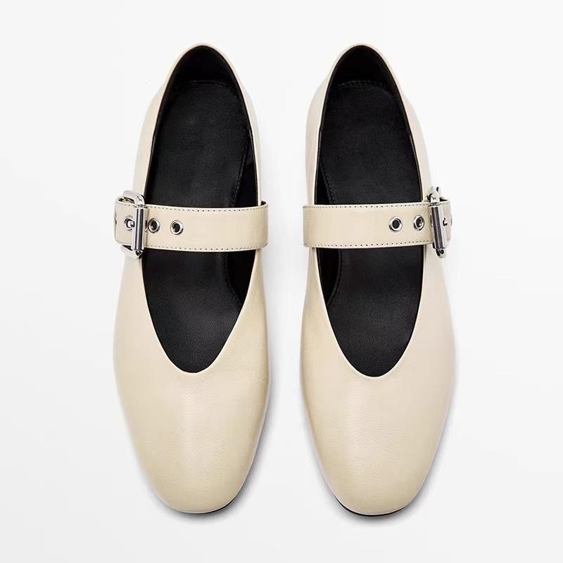 

Нишевые туфли Мэри Джейн из овчины, натуральная кожа, ремешок с пряжкой, черные туфли из мелкой кожи, балетки на плоской подошве 41