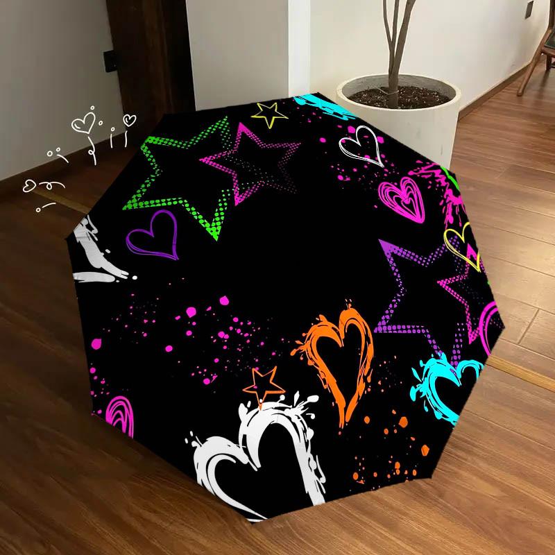 1pc Stars Hearts Themed High-quality Umbrella,Automatic Opening and Closing Umbrella,Multi-functional Umbrella G0811310
