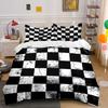 Rissiges Schwarz-Weiß-Schachmuster Bettbezug-Set Digitaldruck Bunte Polyester-Bettwäsche mit Reißverschluss für Geschenke