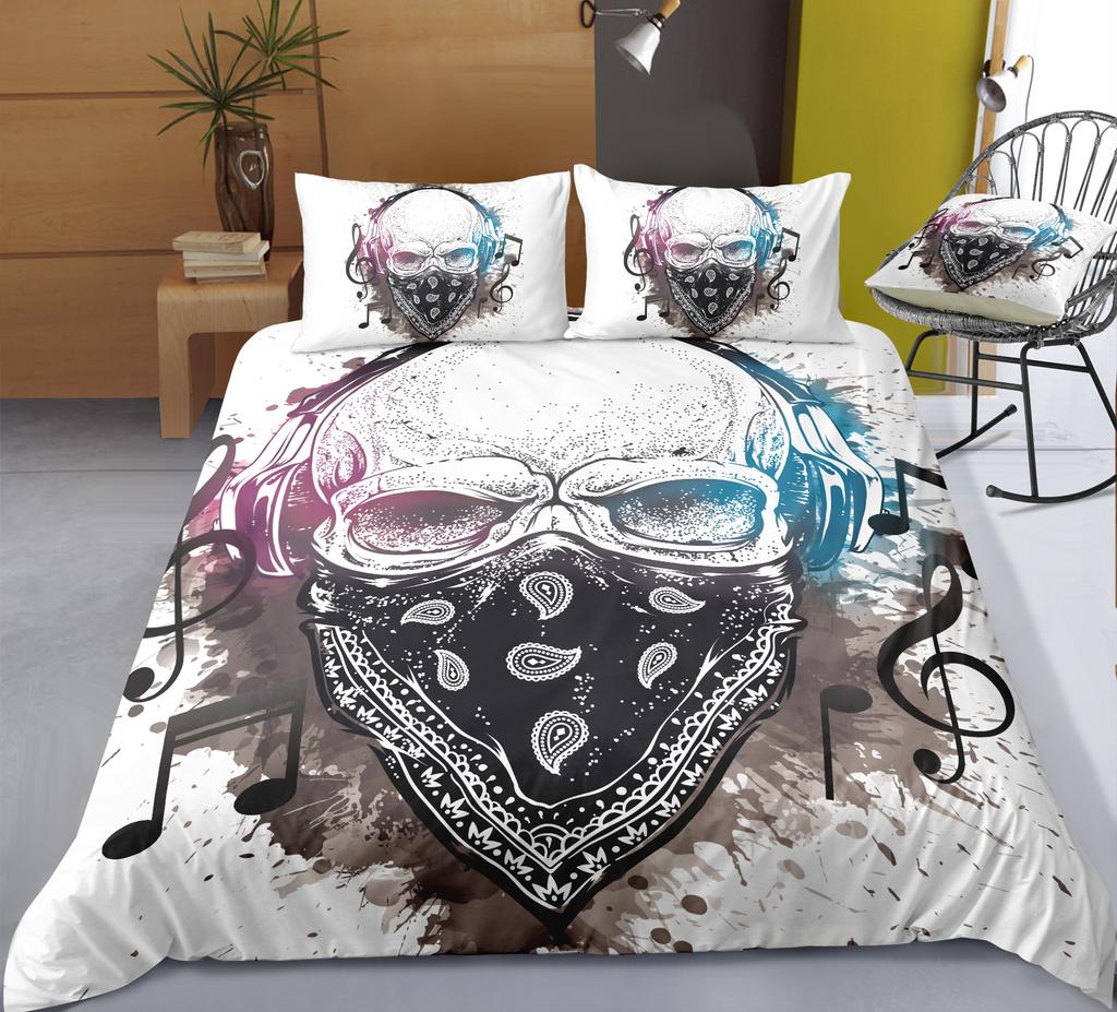 3D Skull Head Bedding Set Bedding Bedding Bedding Cover and Pillow Case 2/3 Pieces Single/Double Bed Washable and Quick Drying Bedding