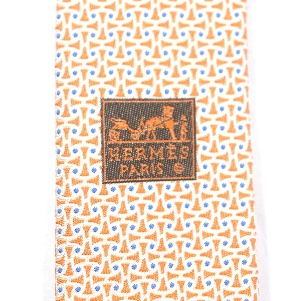 Excellent HERMES tie Overall handle Orange blue mens 659082T Used