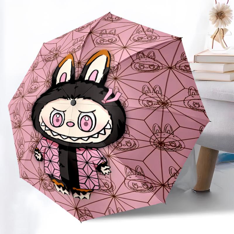1pc Sturdy 8-Bone Auto Umbrella, LABUBU Umbrella, Digital Printed, Foldable Umbrella for On-the-Go Outdoor Use