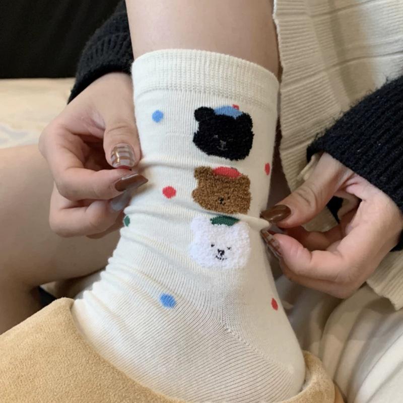 Socken Damen Niedlich Atmungsaktiv Täglich Koreanischer Stil Kawaii Punkt Frühling Mittelhoch Weich Deodorant Lieblich Harajuku Cartoon