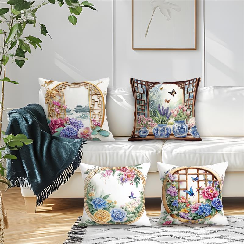 Home Decoration Pillowcase, Chinese Style Flowers And Birds Pattern Design, Soft And Comfortable, Sofa And Chair Cushion Cover