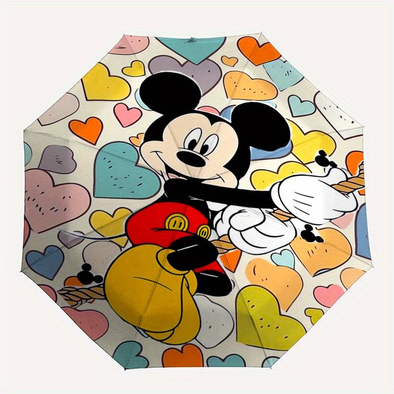 Mickey Mouse,Hearts Themed Automatic Opening and Closing Folding Umbrella, Reinforced 8 Ribs, Compact Travel Design, Fashionable Folding Umb