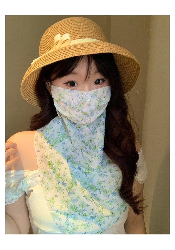 Sweet Floral UV Protection Face & Neck Veil for Women - Summer Outdoor Cycling Mask