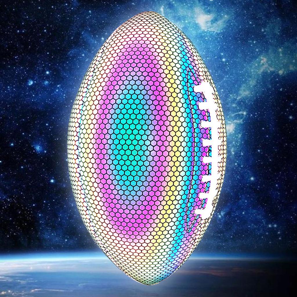 Holographic Reflective Football Glowing Luminous Rugby Indoor Outdoor Leather Football Gifts for