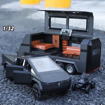 1:32 Tesla pickup reboque modelo de carro de liga metal liga brinquedo modelo de caminhão off-road som e luz presente para crianças