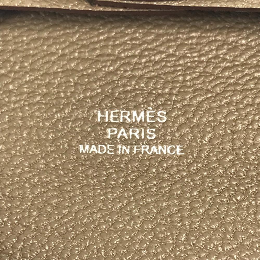 HERMES Bastia Wallet Coin Case Square coin purse Chevre Etoupe gray Unused