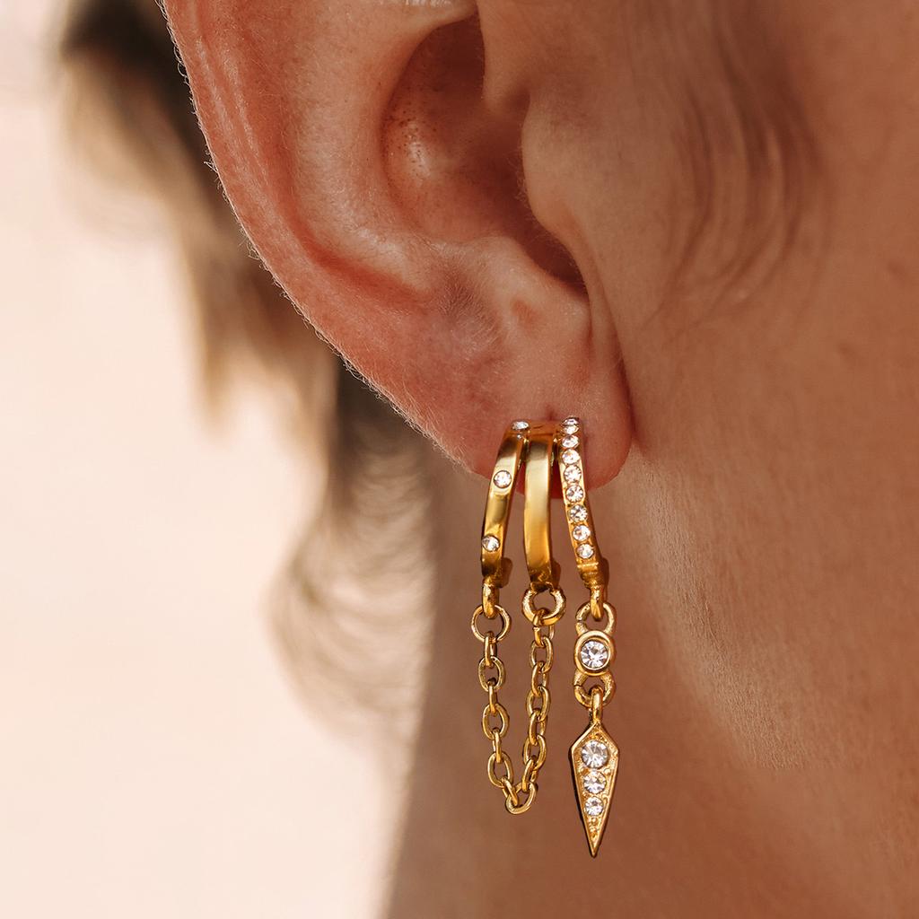 Uworld Delicate Hollowed Out Chain Fringed Conical Pendant Rhinestone Earring For Women 18K Gold Plated Stainless Steel Earring