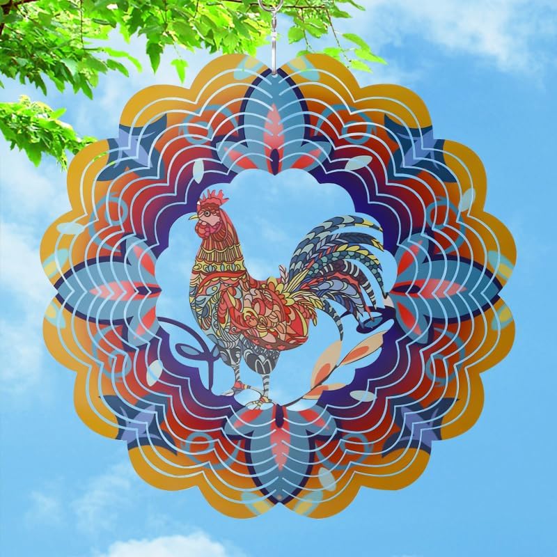 

Ветряные вертушки, Подарки для женщин, мамы, бабушки, жены, 12-дюймовая 3D подвесная ветряная вертушка из нержавеющей стали, Металлическая кинетическая ветряная скульптура для дома/улицы Rooster