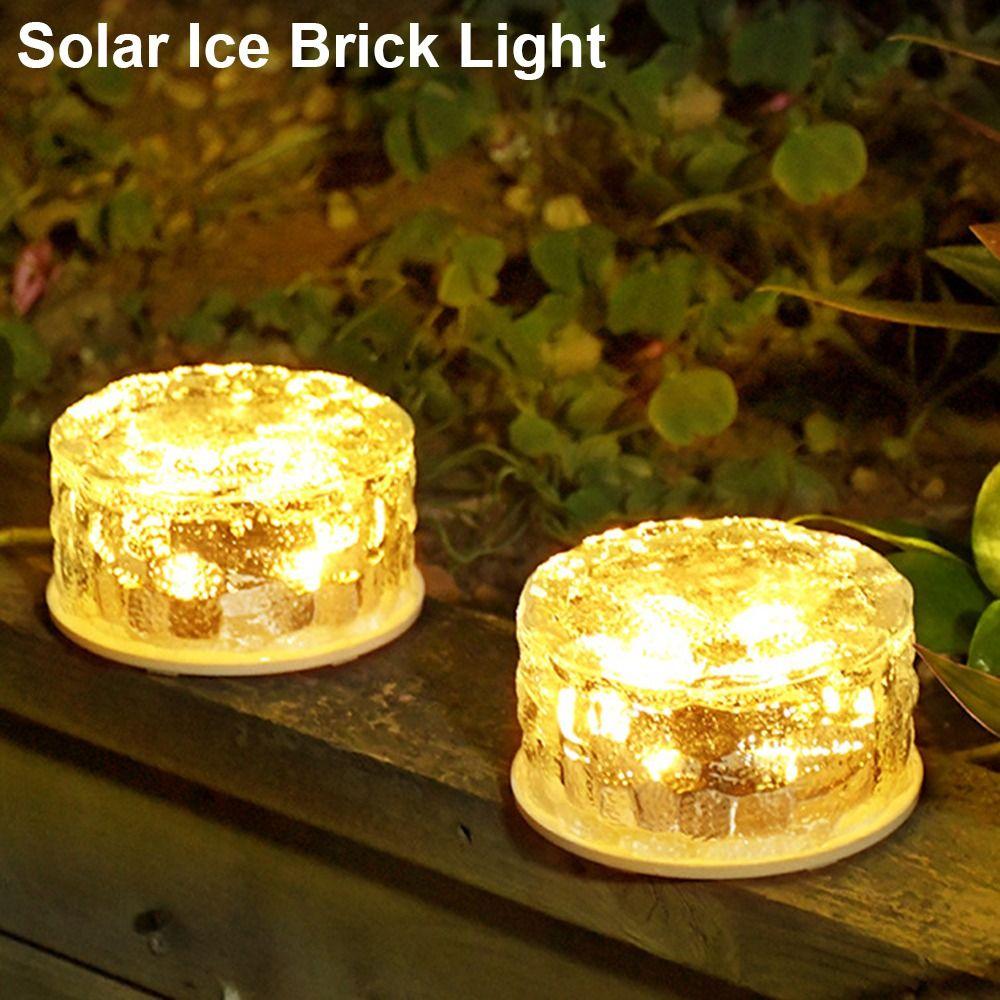 Solar Power Solar Ice Brick Light Round Deck Lights Outdoor Buried Light  Lawn Garden Decor