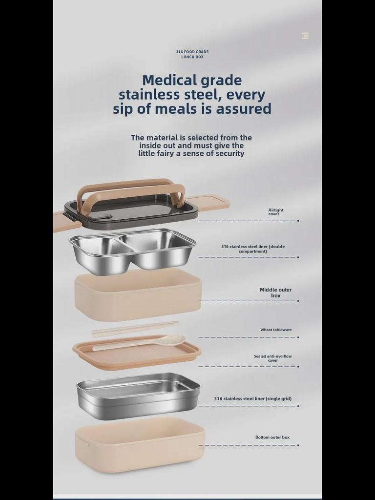 304 Stainless Steel Dual-Layer Insulated Lunch Box for Office Workers and Students