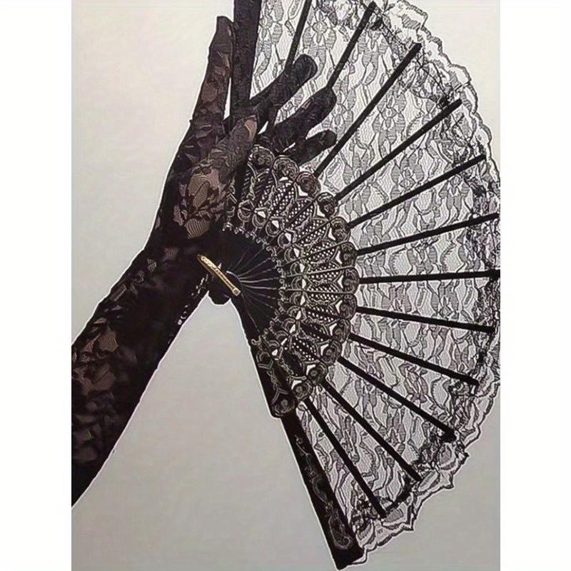 1pc New Chinese Vintage Black Lace Folding Fan Cheongsam Fan Tasseled Old-Fashioned Style Best Gifts Birthday Decorative Fan