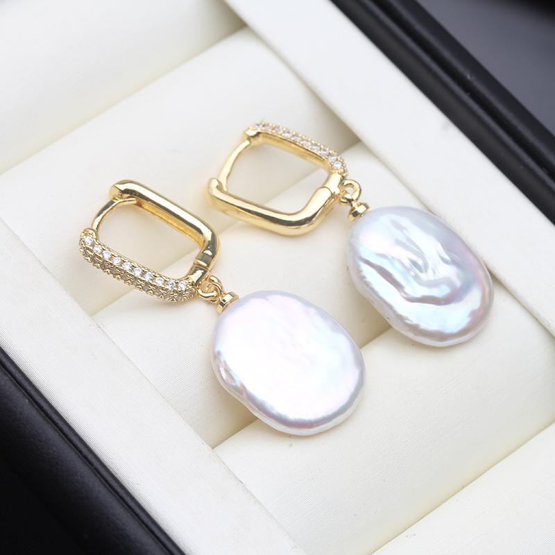 Genuine Original Freshwater Large Baroque Pearl Earrings For Women,Gold Plated Pearl Hoop Drop Earring Wife Mother Gift White