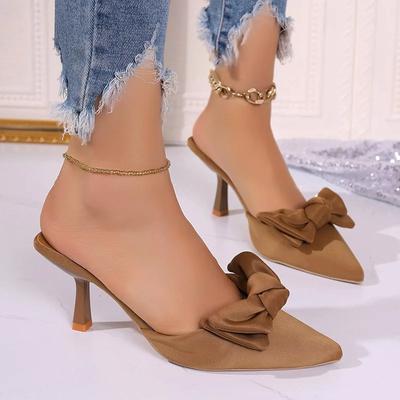 Fashion Women's Shoes On Sale 2024 Fashion Closed Toe Shallow Women's Slippers Autumn Pointed Toe Bow Tie Solid Slingbacks Slippers