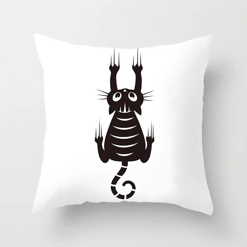 Skull Cat Black  Home Decor Cushion Cover Naughty  Sofa Car Decoration 45x45cm Pillowcase Square Polyester