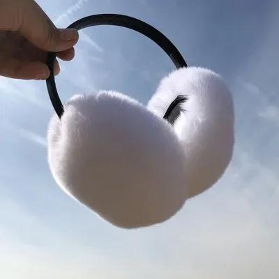 Retractable Rex Rabbit Fur Ear Muffs for Women Winter Warm Fleece Lined Extreme Cold