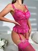 High-end lace lingerie set, hollow-out see-through outfit, sexy women's lingerie with underwire