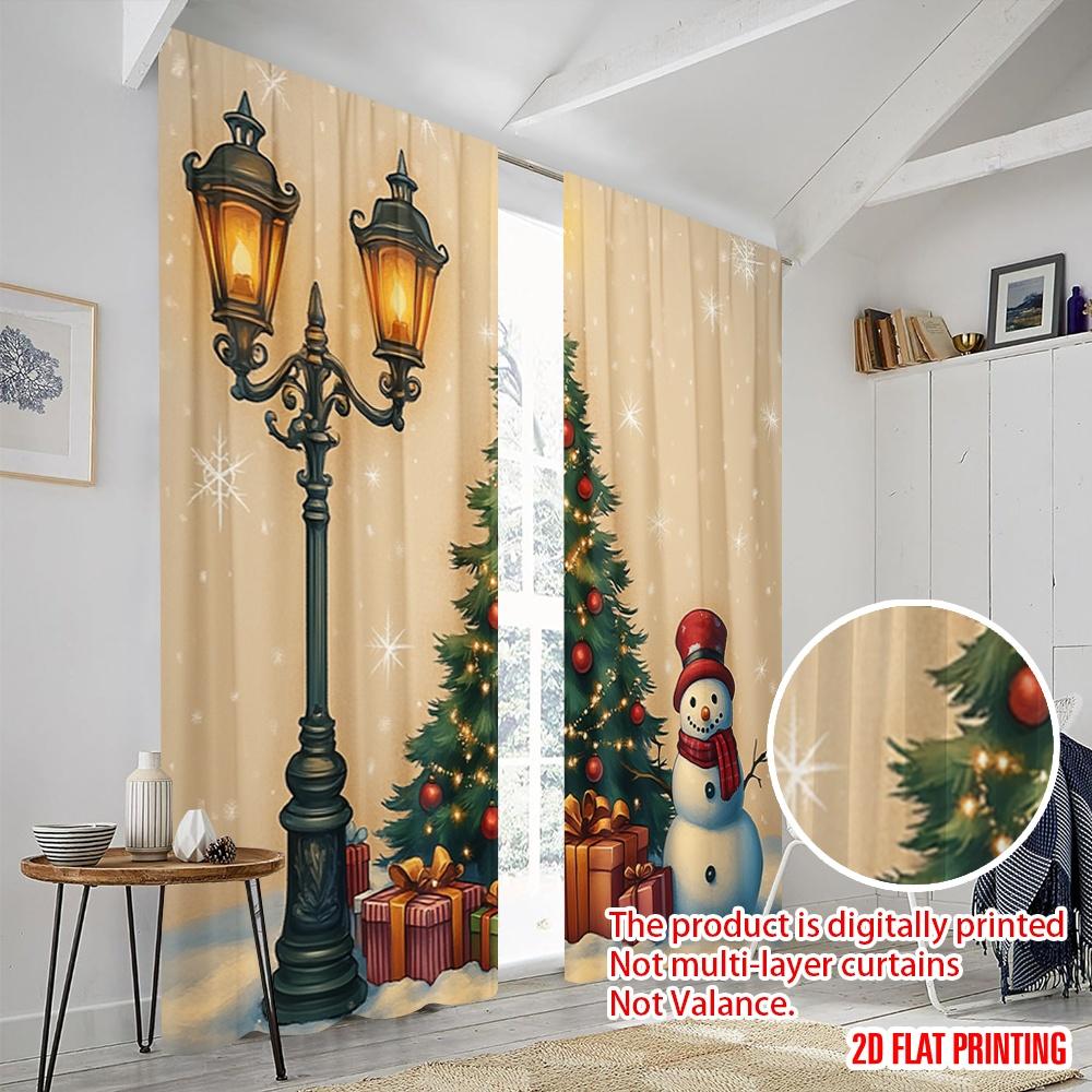 2pcs,2D Plane Printing Curtains Christmas Tree Snowman Gifts_a Polyester Easy Install (without Rod) Gifts for Living Room,