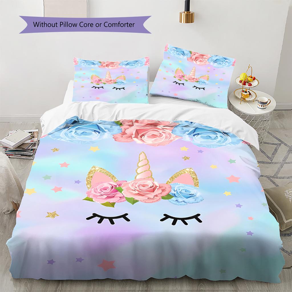 Star Uni-horse Pattern Bedding Quilt Set Quilt Cover Pillowcase Home Decoration Gift (1 * duvet cover + 2 * pillowcase, without core)