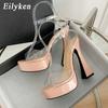 Fashion Eilyken Fashion Open Toe Platform High Heels Sandals Women Transparent PVC Ankle Strap Ladies Summer Party Nightclub Shoes Pumps