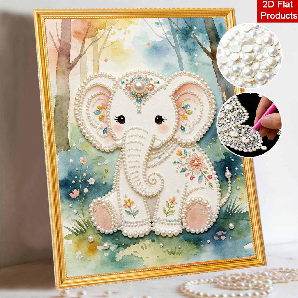 Cute Baby Elephant Pearl Painting 5D DIY Pearl Gemstone Art Diamond Painting Kit for Adults/Beginners Gift Ideas Home Decor Wall Art