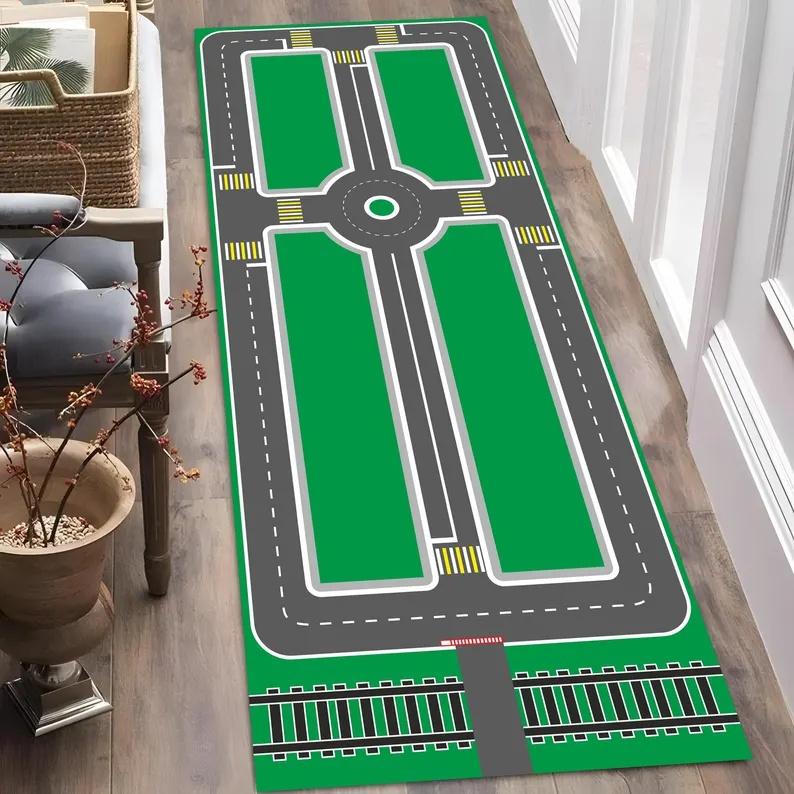 Vizuální 3D Závodní Dráha Design Letištní Dráhy Koberec Dětská Hrací Podložka Dekorace Dětského Pokoje Personalizovaný Domácí Koberec